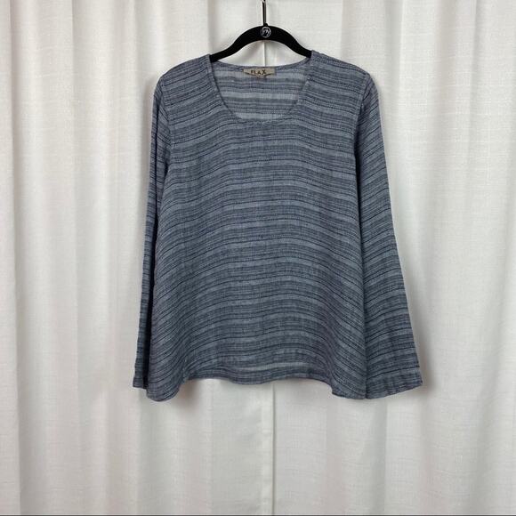FLAX Blue Striped Linen Long Sleeve Top Sz.S - Picture 1 of 7